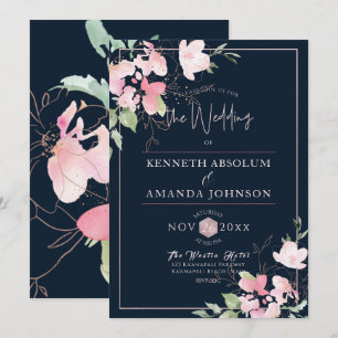 PixDezines Blushing Romance, Watercolor Flowers Invitation