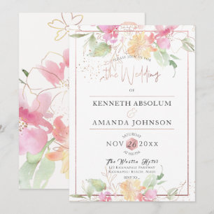 PixDezines Blushing Romance, Watercolor Flowers Invitation