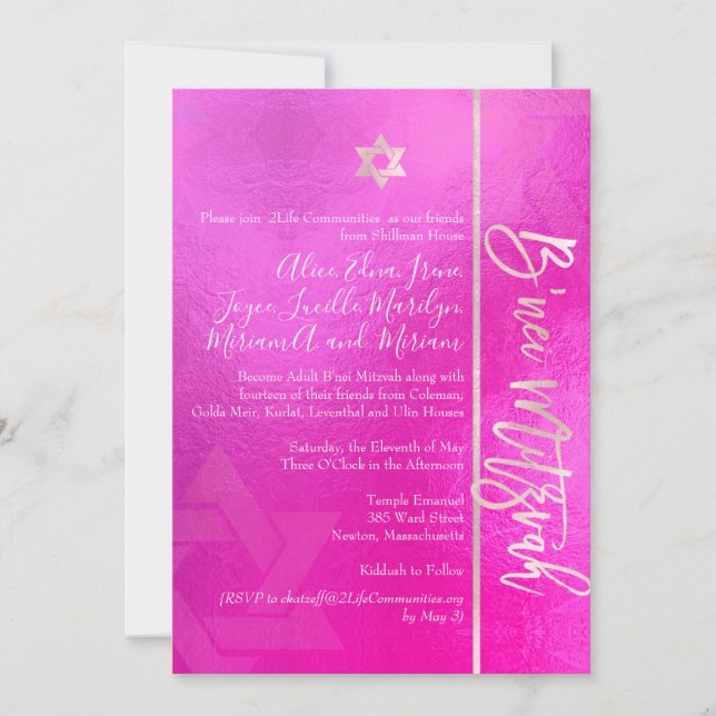 PixDezines B'Nei Mitzvah, Blush+Pink Invitation (Front)