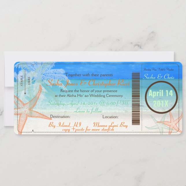 PixDezines Boarding Pass+Beach Wedding Invitations (Front)