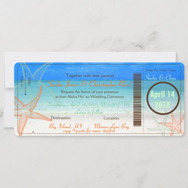 PixDezines Boarding Pass+Beach Wedding Invitations (Front)