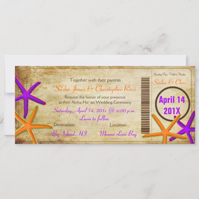PixDezines Boarding Pass+Beach Wedding Invitations (Front)