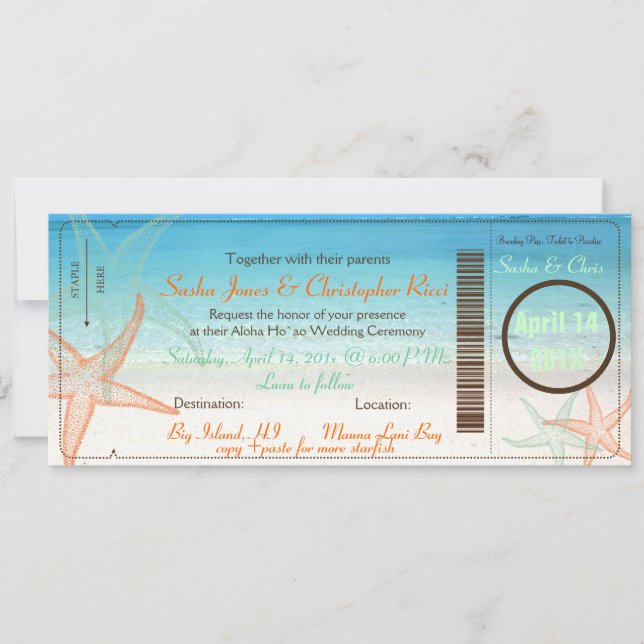 PixDezines Boarding Pass+Beach Wedding Invitations (Front)