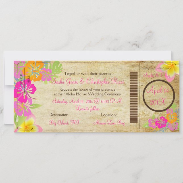 PixDezines Boarding Pass Hibiscus Leis Invitation (Front)