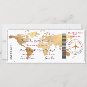 PixDezines Boarding Pass Save the Date, World Map Invitation