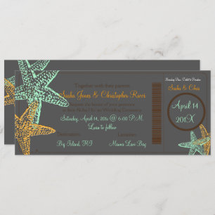 PixDezines Boarding Pass+Starfish+Beach Wedding Invitation