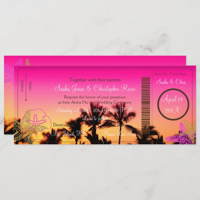 PixDezines Boarding Pass+Tropical Sunset A-Bay Invitation (Front/Back)