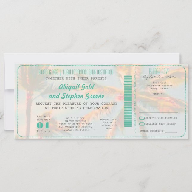 PixDezines Boarding Pass+Vintage Beach Wedding Invitation (Front)