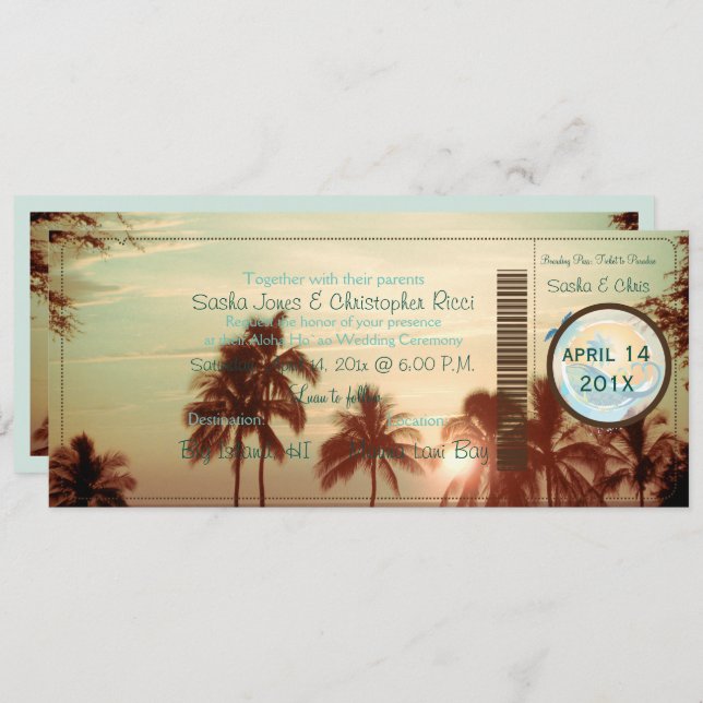 PixDezines Boarding Pass vintage hawaii sunset Invitation (Front/Back)