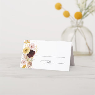 PixDezines Boho Autumn Blush Roses Burgundy  Place Card