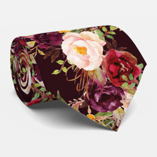 PixDezines Boho Blush Burgundy Watercolor Flowers Tie