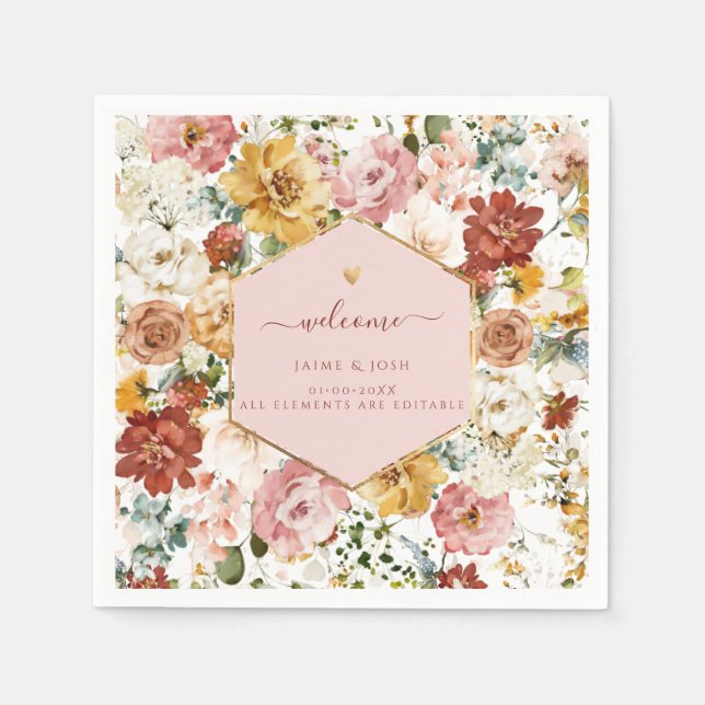 PixDezines Boho H2 Fall Garden Flowers  Napkins (Front)