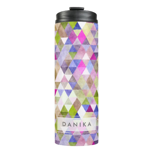 PixDezines Boho Watercolor Geometric/Triangles Thermal Tumbler (Front)