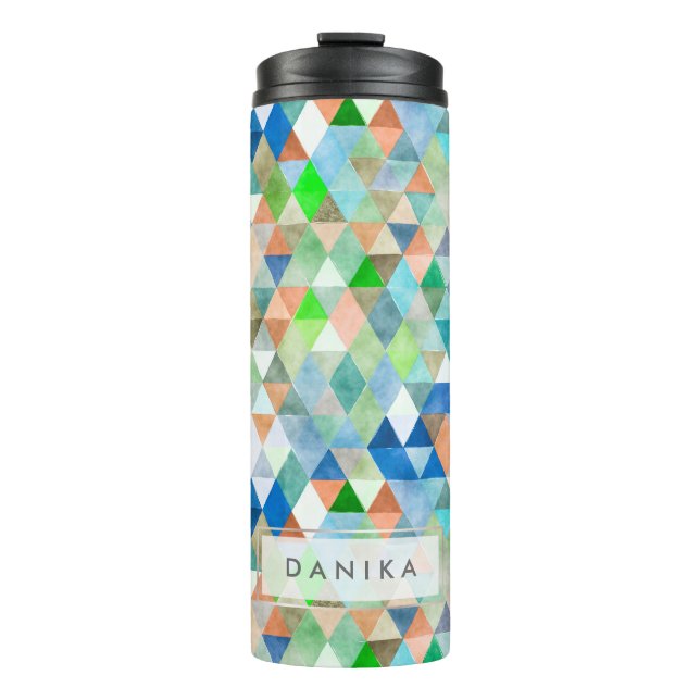 PixDezines Boho Watercolor Geometric/Triangles Thermal Tumbler (Front)