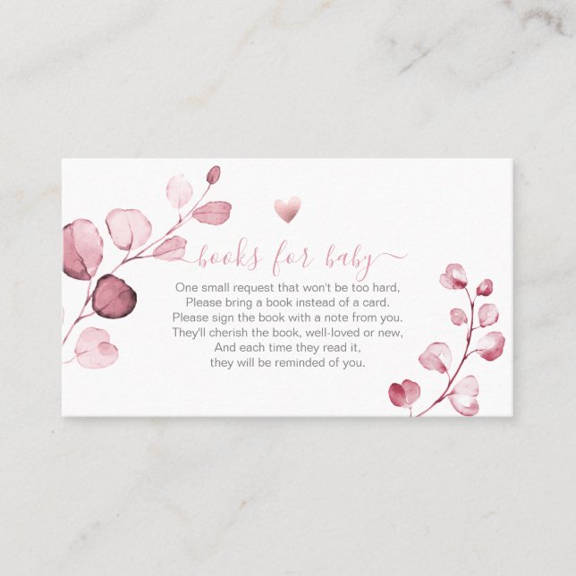 PixDezines Book Request H2 Blush Pink Eucalyptus Place Card (Front)