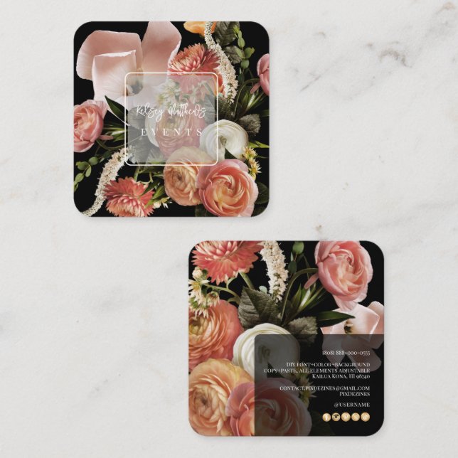PixDezines Botanical Fresh Flowers Ranunculus Square Business Card (Front/Back)
