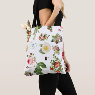PixDezines Botanical Print/Redoute Collage Tote Bag