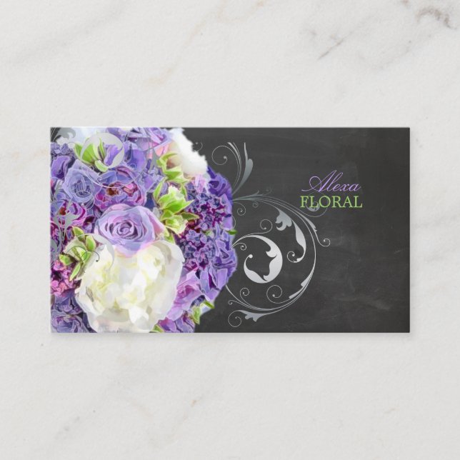 PixDezines bridal bouquet, florists/chalkboard Business Card (Front)