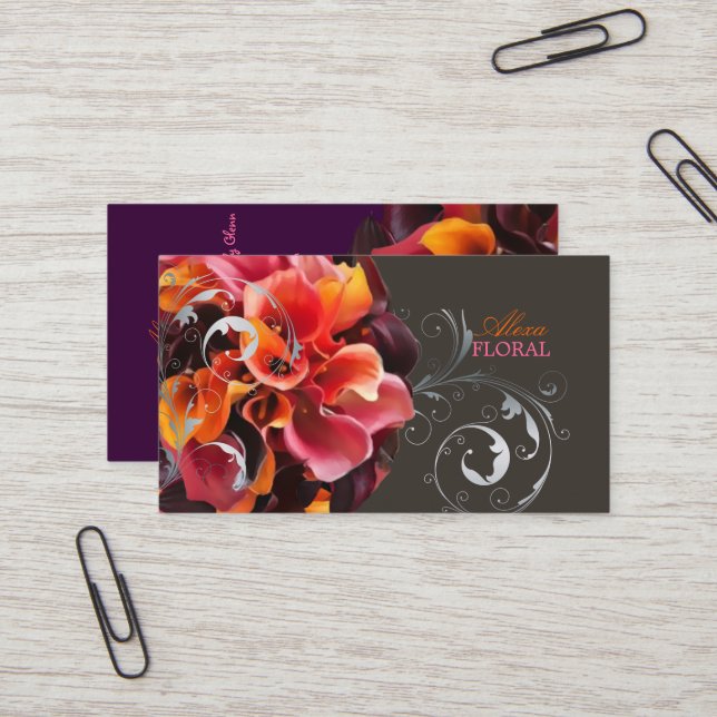 PixDezines bridal bouquet, florists/diy colours Business Card (Front/Back In Situ)