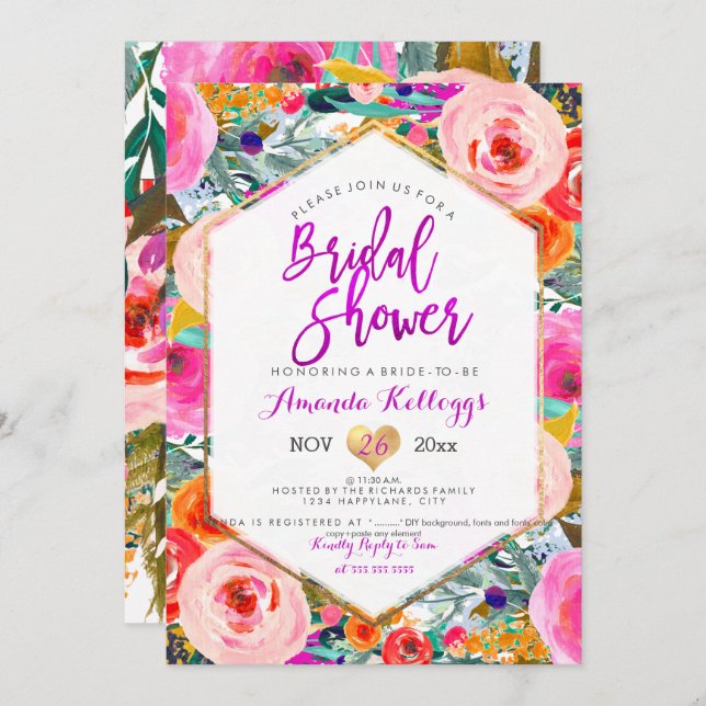 PixDezines Bridal Shower Boho Spring Floral Invitation (Front/Back)