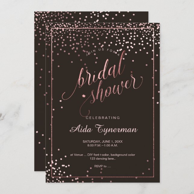 PixDezines Bridal Shower Faux Rose Gold Confetti Invitation (Front/Back)