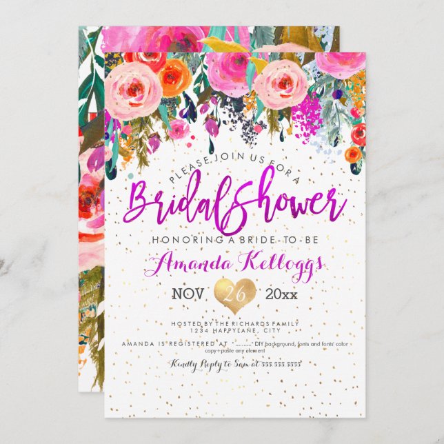 PixDezines Bridal Shower Spring Floral Invitation (Front/Back)