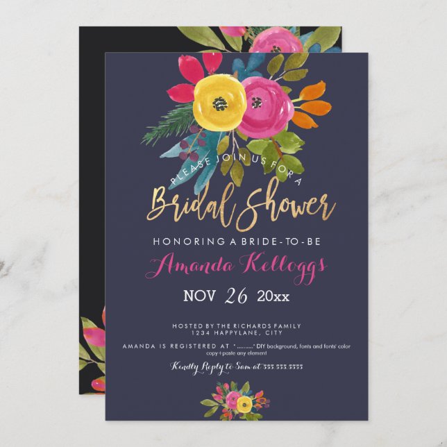 PixDezines Bridal Shower Spring Floral Invitation (Front/Back)