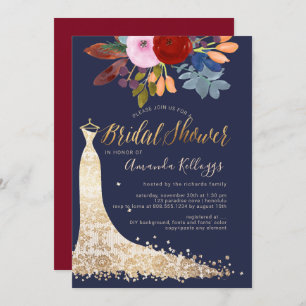 PixDezines Bridal Shower Watercolor Red+Blue Invitation