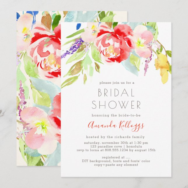 PixDezines Bridal Shower Watercolor Spring Floral Invitation (Front/Back)