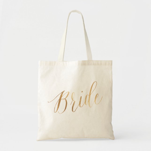 PixDezines Bride/Faux Gold Script Tote Bag (Front)