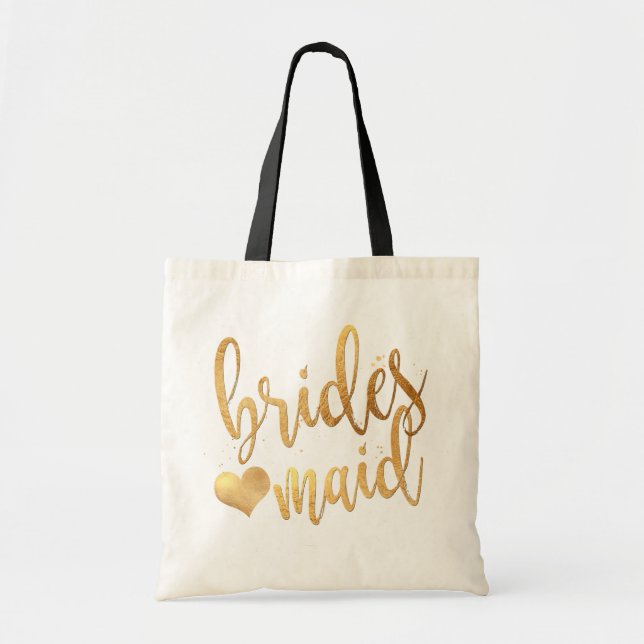 PixDezines Bridesmaid/Faux Gold Handwritten Script Tote Bag (Front)
