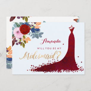 PixDezines Bridesmaid/Floral/Watercolor/Red Invitation