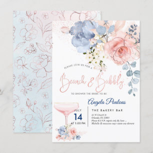 PixDezines Brunch Bubbly Blush+Blue H2 flowers Invitation