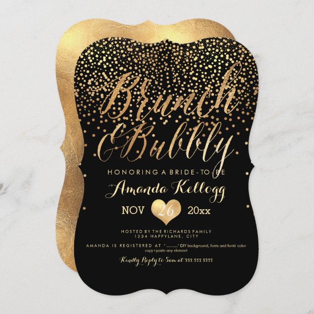 PixDezines Brunch & Bubbly Dazzled/Faux Gold Invitation (Front/Back)