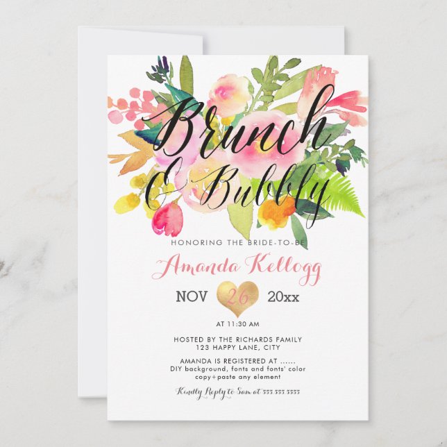 PixDezines Brunch & Bubbly Spring Floral Invitation (Front)