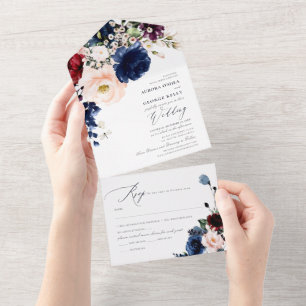 PixDezines Burgundy Blush Navy H2 Flowers All In O One Invitation