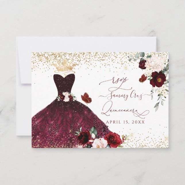 PixDezines Burgundy Blush Roses Quinceanera RSVP  Invitation (Front)