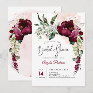 PixDezines Burgundy H2 Flowers Bridal Shower  Invitation