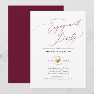 PixDezines Burgundy Luxe Calligraphy Engagement Invitation