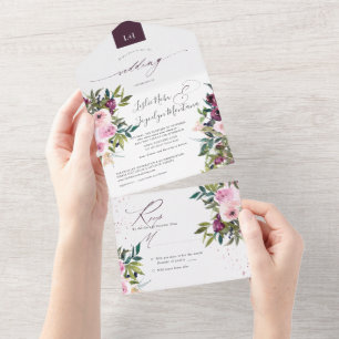 PixDezines Burgundy Pink Peonies All In One Invitation