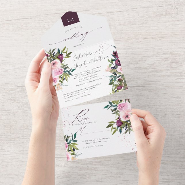 PixDezines Burgundy Pink Peonies All In One Invitation (Tearaway)