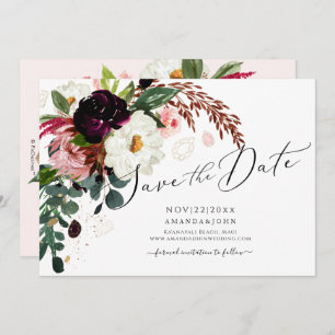 PixDezines Burgundy Rustic Bloom, Save the Date Invitation