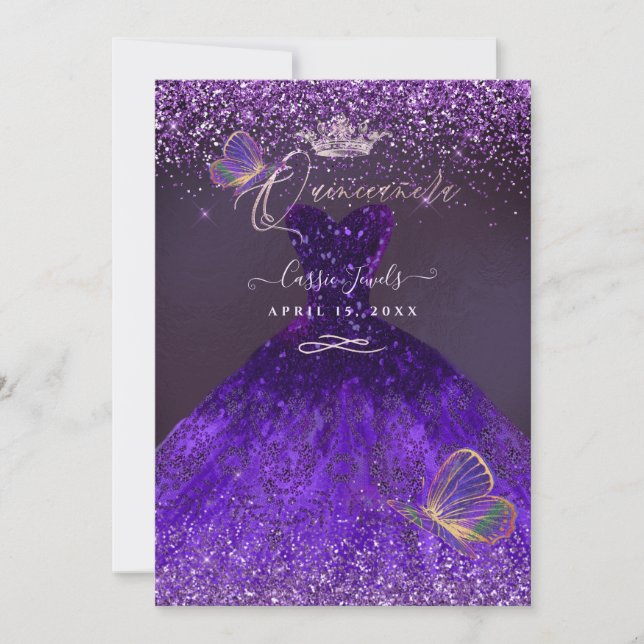 PixDezines Butterflies Quinceanera, Ultra Violet Invitation (Front)