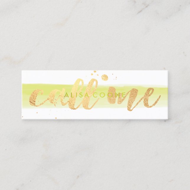 PixDezines call me dazzled faux gold brush script Mini Business Card (Front)