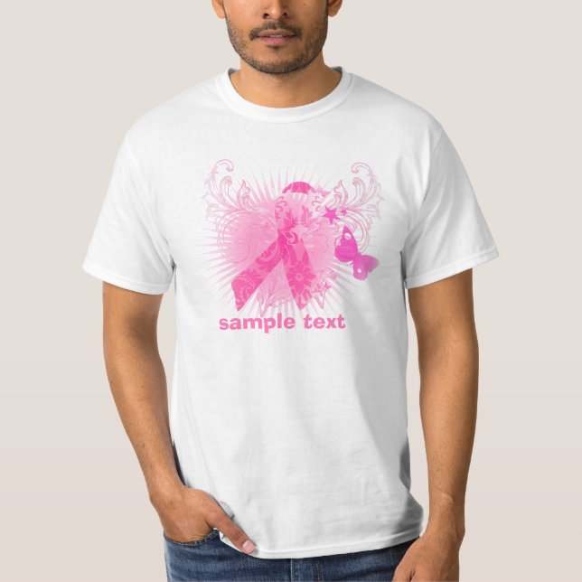 PixDezines Cancer Awareness, Pink Ribbon T-Shirt (Front)