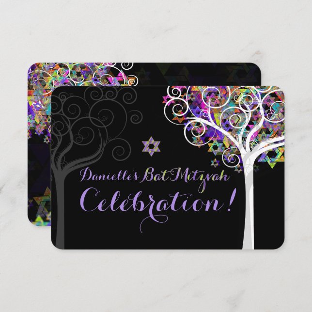 PixDezines celebration tree of life Bat Mitzvah Invitation (Front/Back)