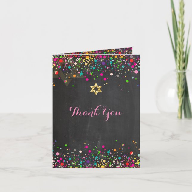 PixDezines Chalkboard Rainbow Confetti/Thank You Thank You Card (Front)