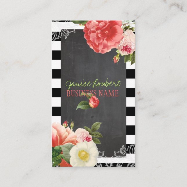PixDezines Chalkboard+Vintage Peonies Business Card (Front)