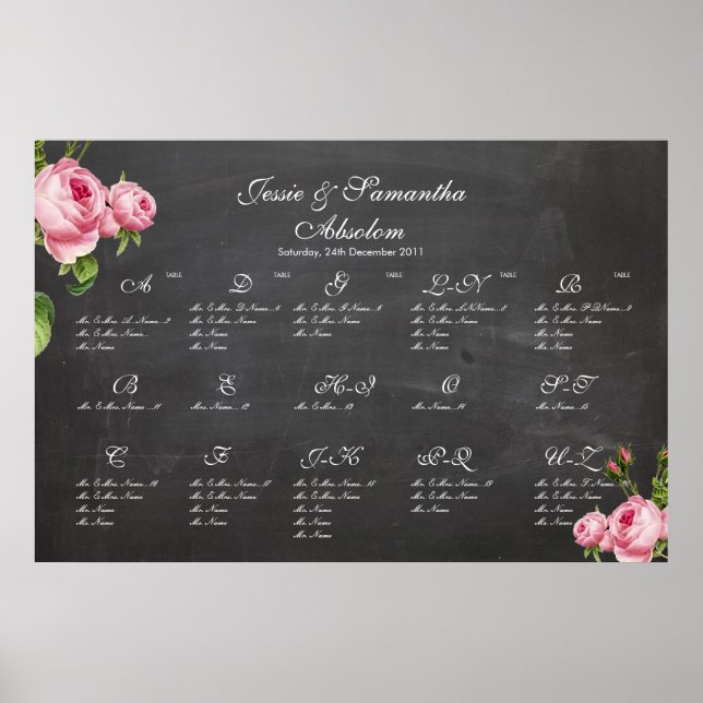 PixDezines chalkboard+vintage roses/seating chart (Front)