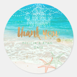 PixDezines chandelier/beach/lightstrings thank you Classic Round Sticker